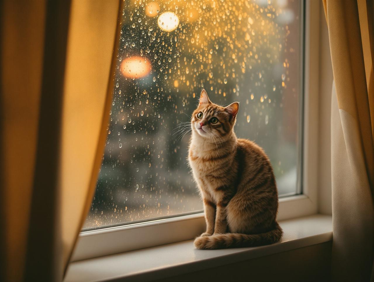 雨天窗台的猫